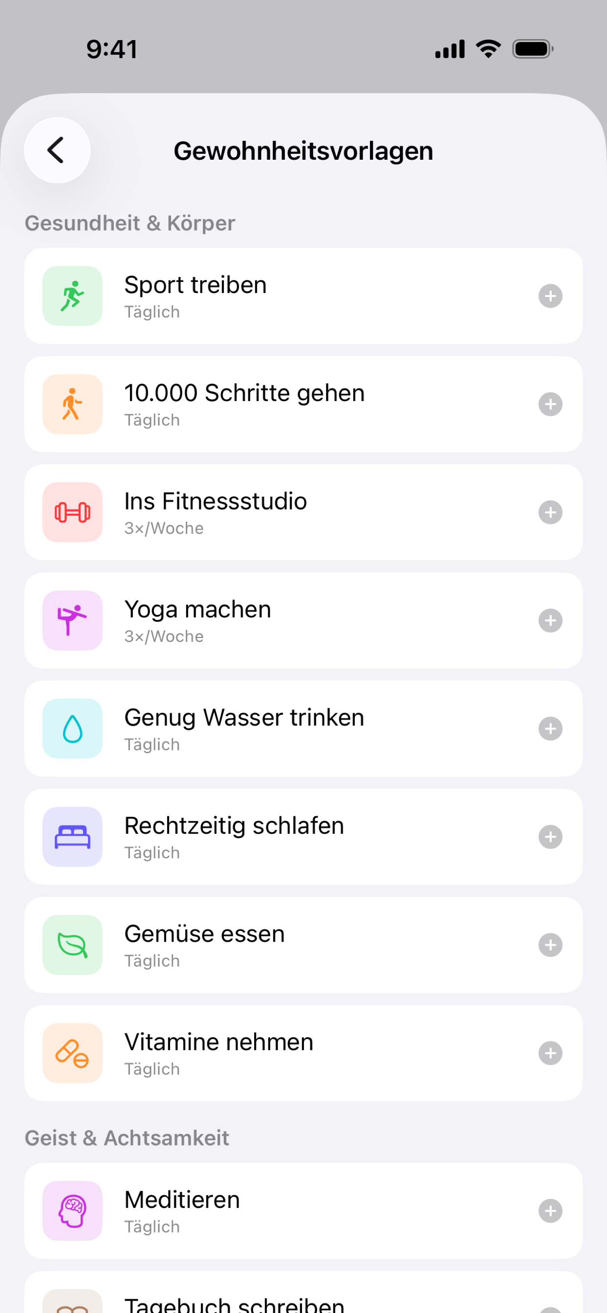 Habit Gewohnheitsvorlagen-Bildschirm