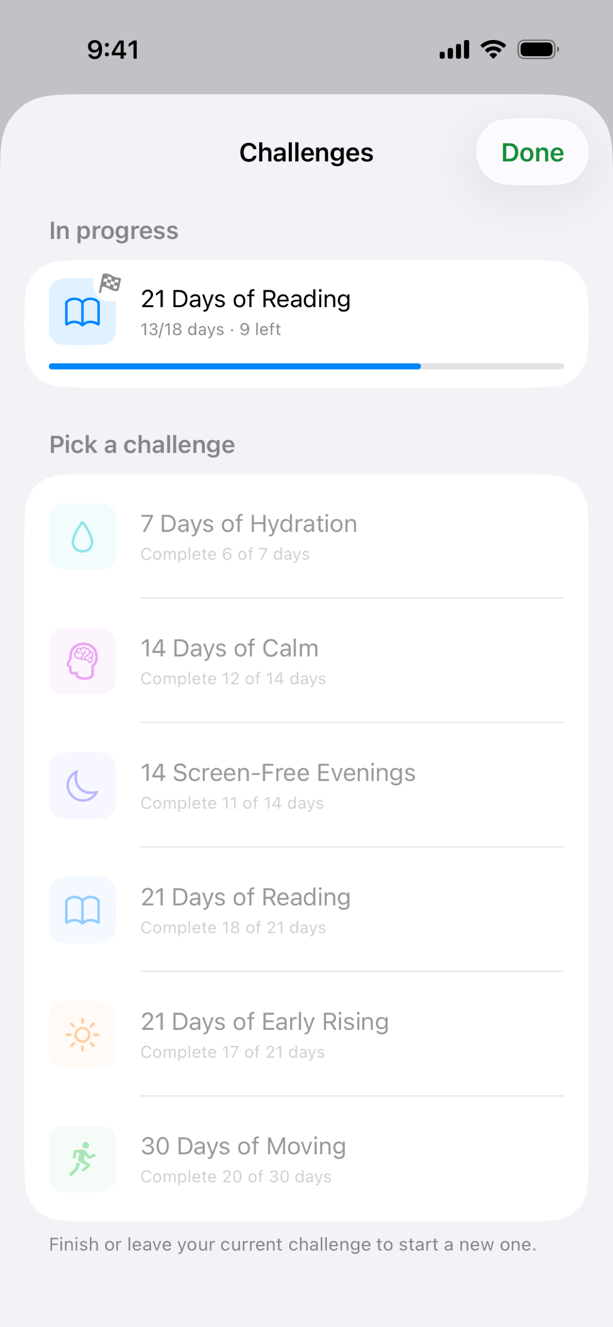 Habit challenges screen