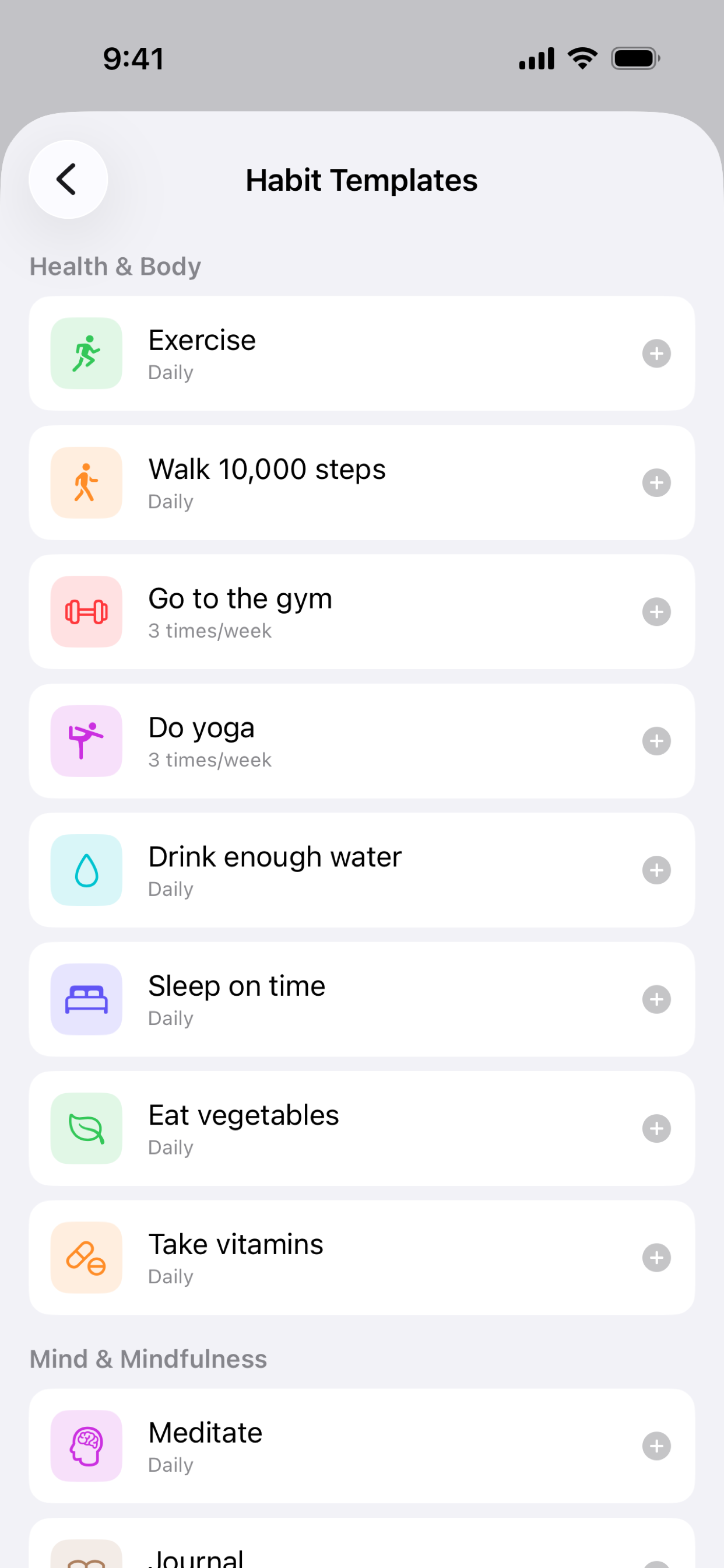 Habit habit templates screen
