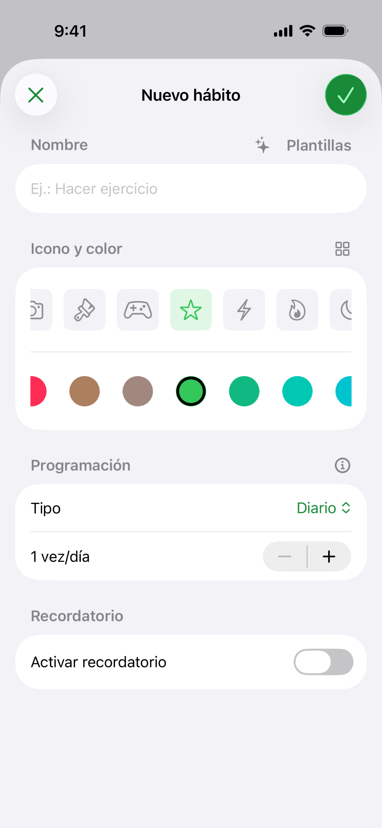 Pantalla de nuevo hábito de Habit