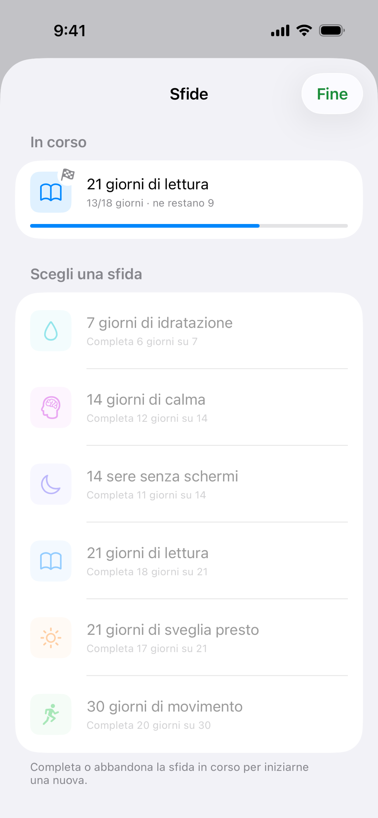Schermata Sfide di Habit
