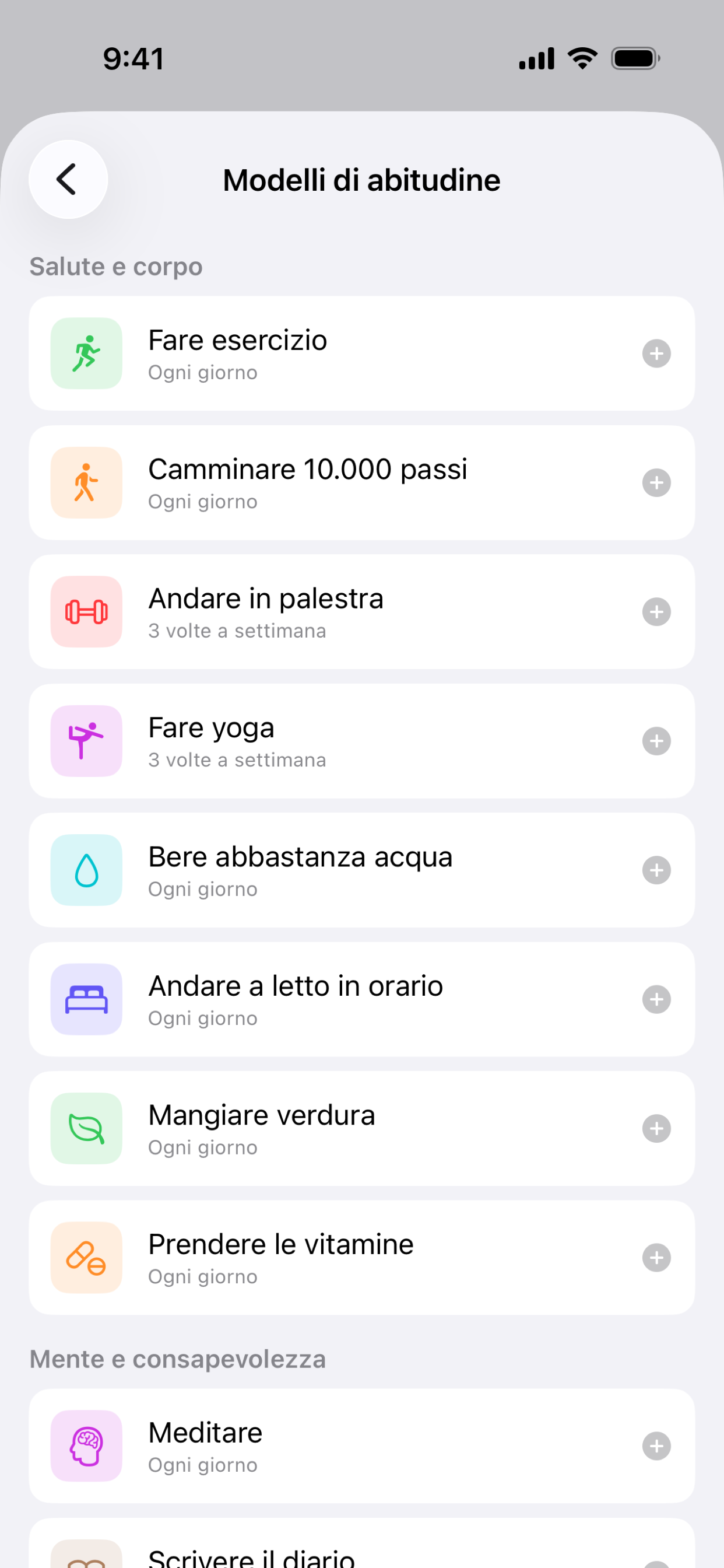 Schermata Modelli di abitudine di Habit