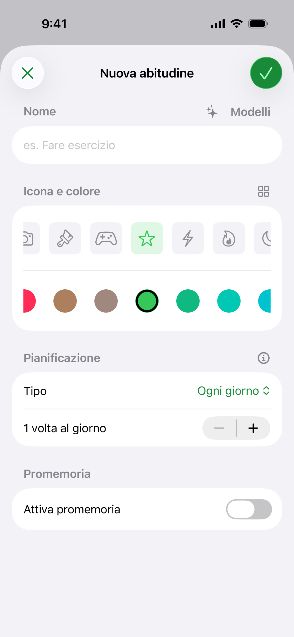 Schermata Nuova abitudine di Habit