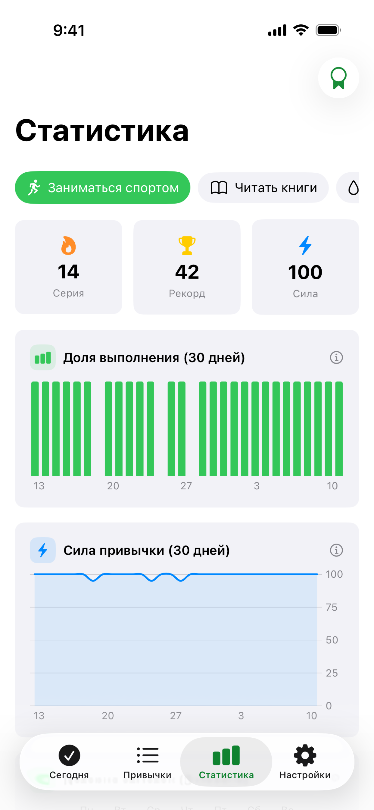 Экран статистики в Habit