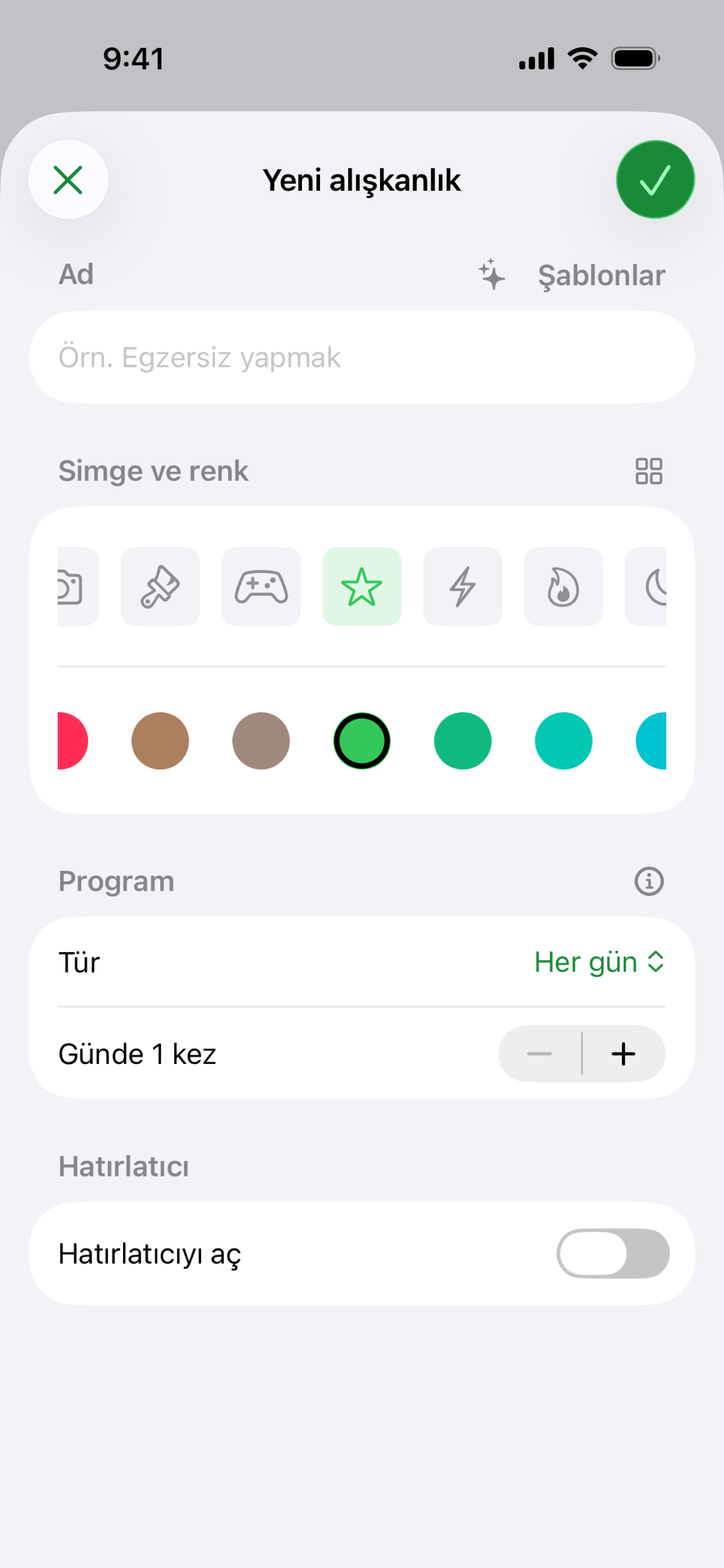 Habit yeni alışkanlık ekranı