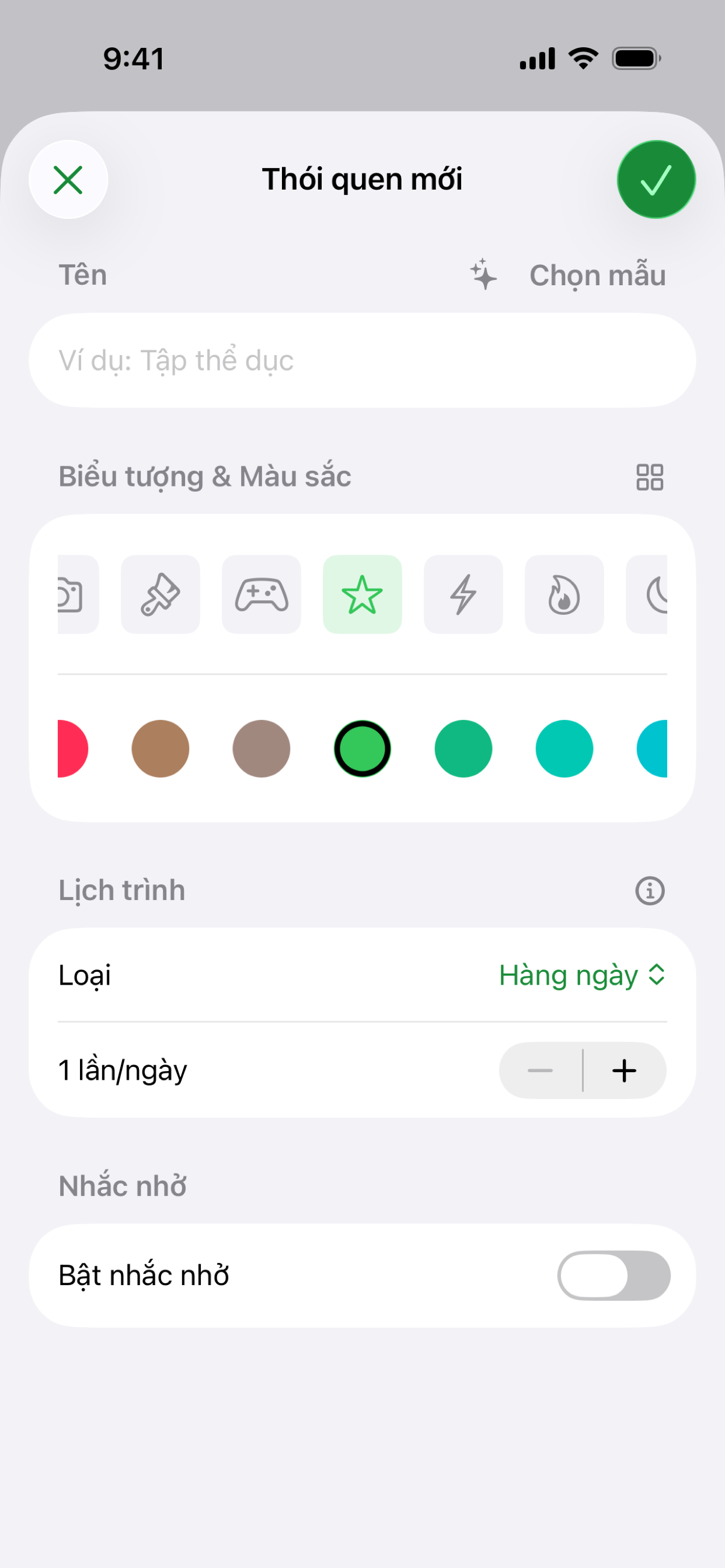 Habit màn hình tạo thói quen mới