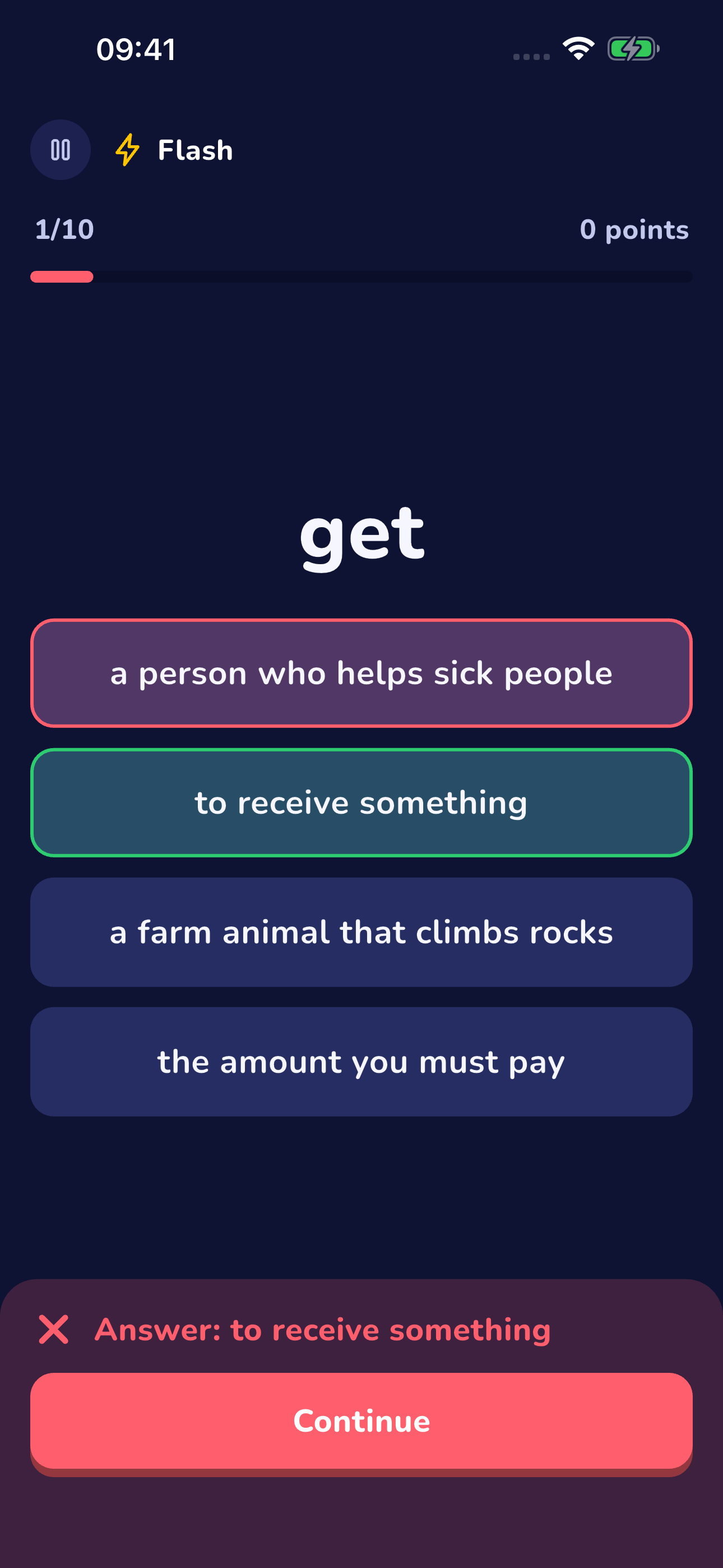 Flash game: pick the right meaning