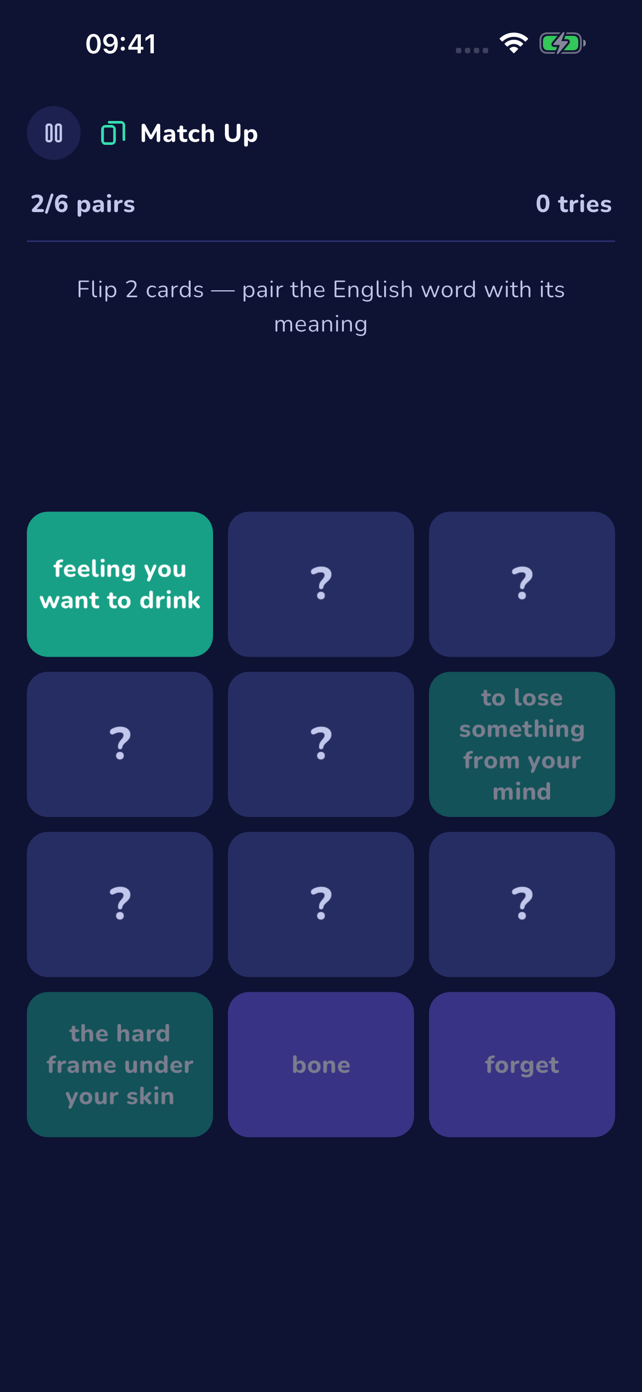 Match Up game: pair a word with its meaning