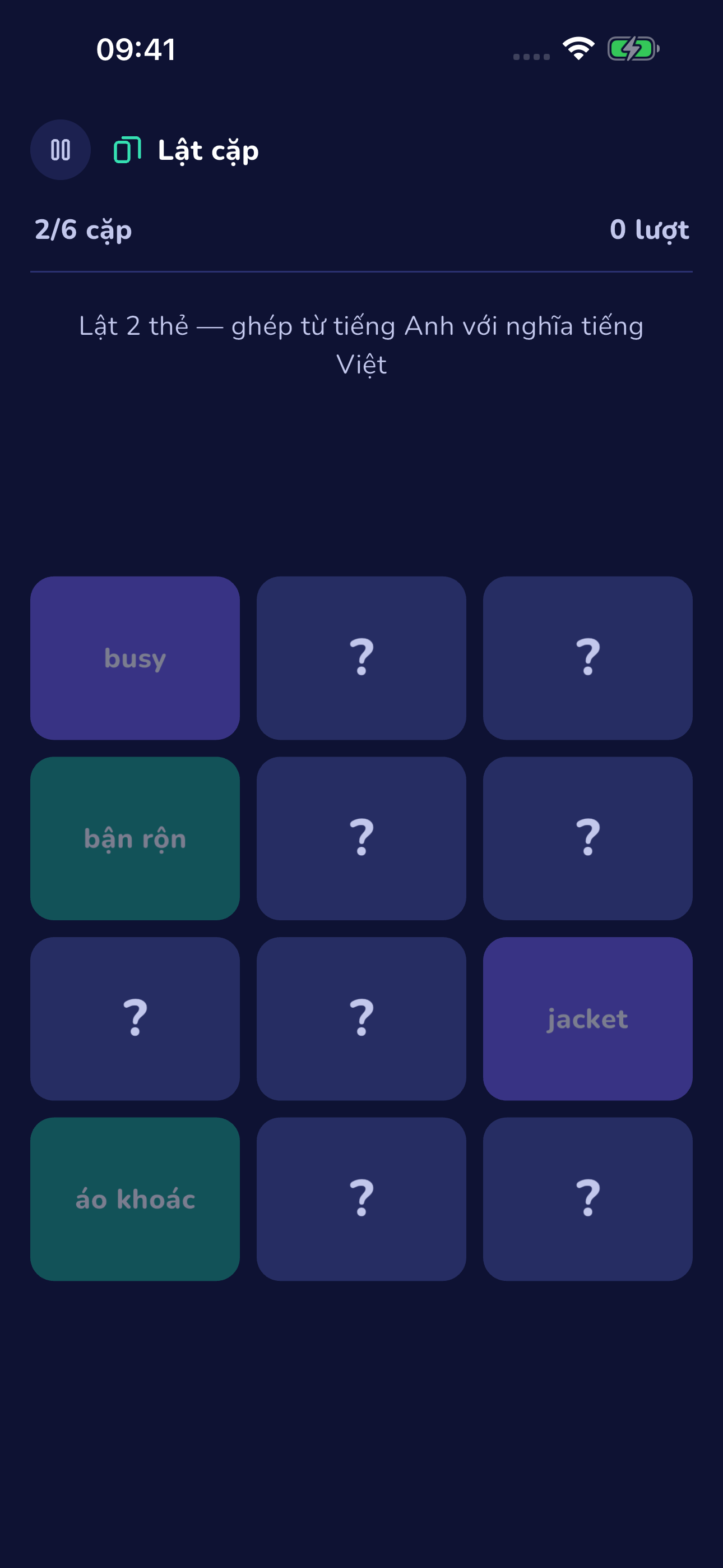 Game Lật cặp ghép từ với nghĩa