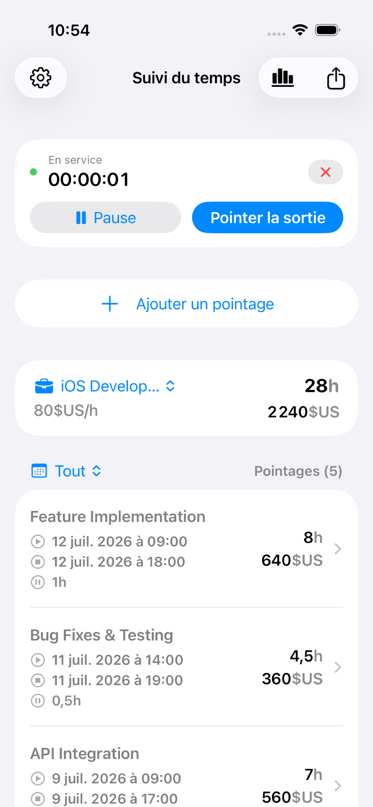 Suivi de service en temps réel de WorkLog