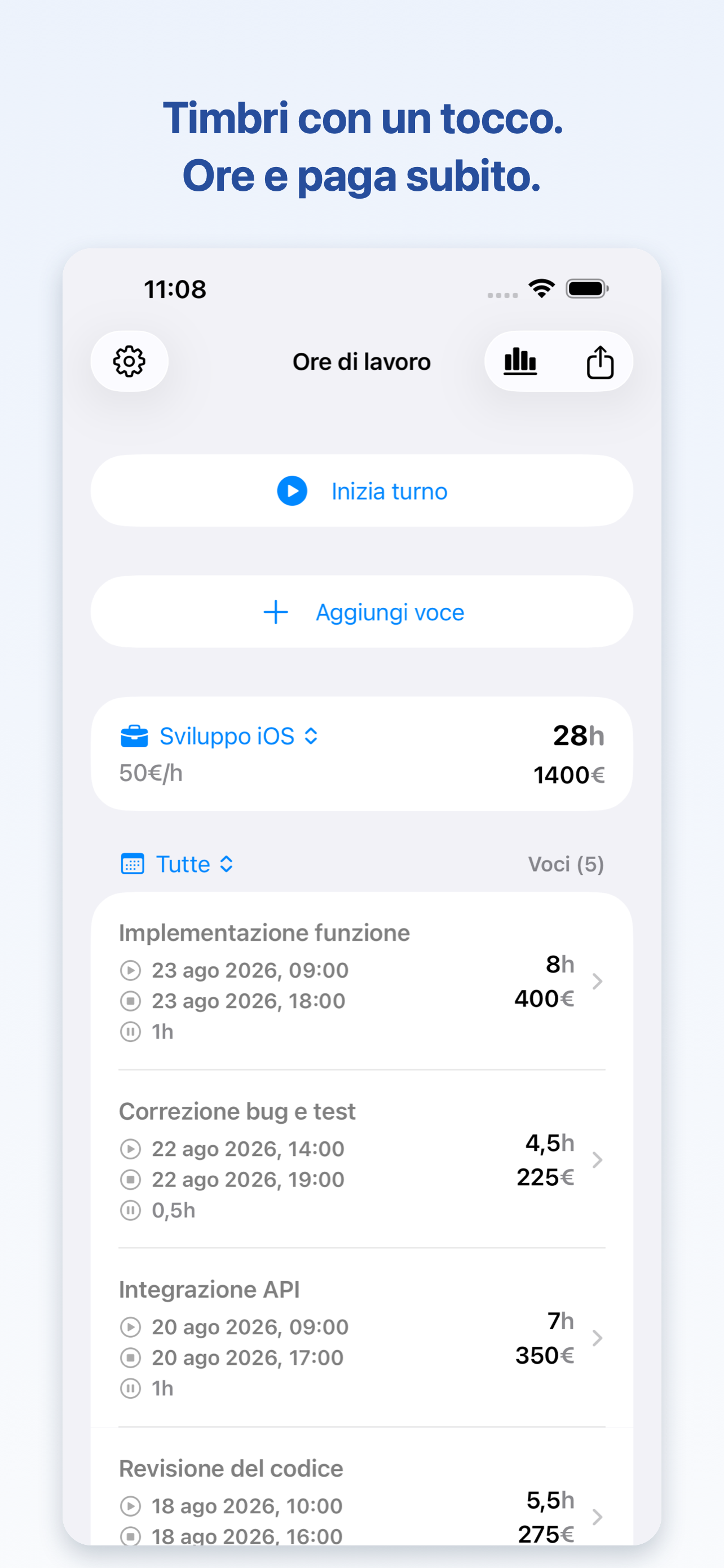 Schermata principale di WorkLog