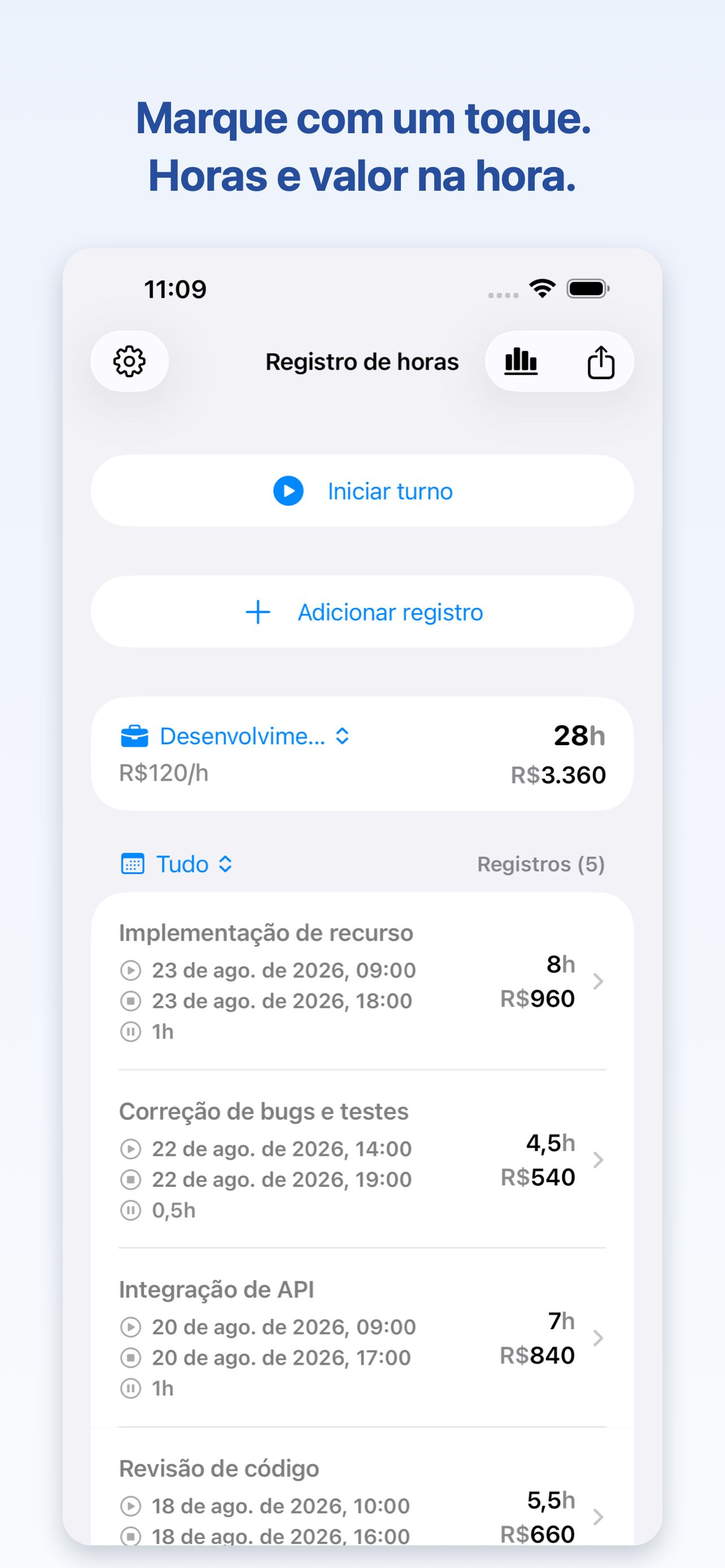 Tela inicial do WorkLog